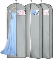 IUOUTG Grey Garment Bags For Hanging Clothes, Dress Bags For Gowns Long Closet With Clear Window For Storage Of Clothing, Costumes, Suits, Coats (2PCS)