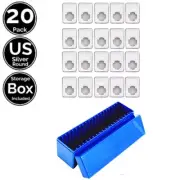 20 Pk 1.54 IN 39mm Slab Coin Snap Holders w/20 Slot Blue Box For US Silver Round