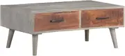 Mango Wood Coffee Table – Grey Living Room Center Table, Solid Wood Tables with Storage, Modern Farmhouse Style for Home, 100x60x40cm