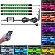 Guredxmo Car LED Interior Strip Lights, 4pcs 48 LEDs, 8 Colors, Sound Sensor, USB Port, Car Charger, Music-Activated Lighting, 12V DC