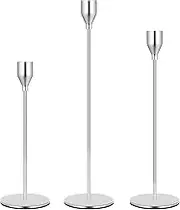 Denique Candle Holders, Set of 3, Taper Candle Holders for Candlesticks, Wedding Decorations Table Centerpieces for Wedding, Dinning, Party, Interior Decorating (Silver)