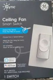 GE Cync Alexa Google Wi-Fi Smart Ceiling Fan Switch Neutral Wire - White