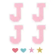 4pcs Iron on Letter Patch Chenille Letter Patches Alphabet Stickers, Pink, J