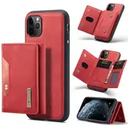 DG MING For Apple iPhone 11 Pro Premium Trifold Wallet Leather Case With 2-in-1 Magnetic Detachable Card Holder Pocket Cover - Red