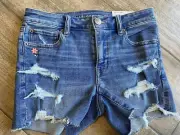 NWT American Eagle Next Level Stretch Midi Low Rise Shorts 2/26 Embroidered