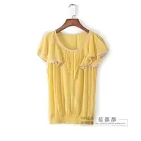 在飛比找PChome商店街優惠-[超豐國際]15清倉如夏裝女裝黃色純色套頭復古簡約雪紡衫 2