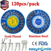 Dental Screw Post Titanium Kit Gold Silver Plated Conical Root Canal Pins 120Pcs
