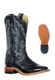 New! Women's BLACK LEATHER BOULET COWBOY BOOTS Wide square toe Size 7 8 9