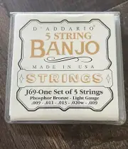 D'Addario J69 5 string banjo strings phosphor bronze light 9-20