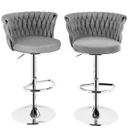 Modern Silver Swivel Upholstered Velvet Adjustable Height Counter Stool with Metal Frame Grey (Set of 2)