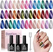 Beetles 20 Colors Cat Eye Gel Nail Polish Set with Base Gel and Matte Glossy Top Coat, Nude Pink Green Blue Gel Polish Lush Velvet with Magnet Soak Off LED Nail DIY Art Home Salon Gifts for Women