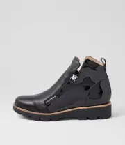 New Django & Juliette Dottiz Black Leather Patent Ankle Boots Womens Shoes