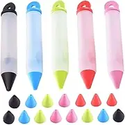 MAGICLULU 5pcs Silicone Chocolate Decorating Pen Multi Functional Baking Tool with Replaceable Tips Vibrant Colors for Cake Cookie and Pastry