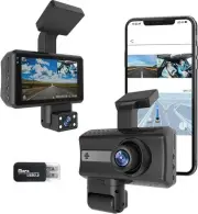 Dash Camera 2 Channel Car Camera 360° Front Interior Dash Camera FHD DVR 3" L...