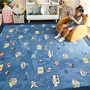 Baby Play Mat, Floor Mat Crawling Mat Large Soft Area Rug, Extra Thick - 2.5cm with Cartoon Bus Pattern for Kids Playroom Bedroom, Playtime Collection, Blue: 150x200 cm