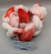 Hand Dyed Wool Roving Falkland/Merino Blend Reds White 3.40 Oz