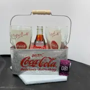 Coke Carry Rectangle Basket With 2 Glasses And Bottle Opener