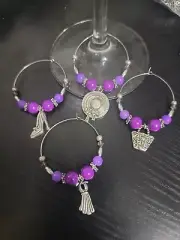 Beautiful Wine Glass Charm Rings Set Of 4 purple