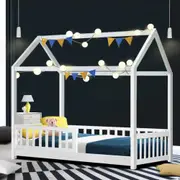 198x100 Artiss Bed Frame Wooden Kids House Frame White ROCK