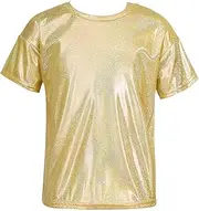 [inhzoy] Girls Boys Shiny Metallic Dance Tops Short Sleeve T-Shirt for Jazz Hip Hop Street Stage Performance