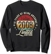 [X.Style] Vintage 2008 Limited Edition 15th Birthday 15 Year Old Retro Sweatshirt ds1450 Sweater (S) Black