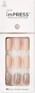 KISS imPRESS Press-On Manicure, Nail Kit, PureFit Technology, Short Press-On Nails, Evanesce, Includes Prep Pad, Mini File, Cuticle Stick, and 30 Fake Nails