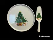 Christmas Tree 11.5" Cake Plate and Server Set, Fine Porcelain NWOB madein Japan