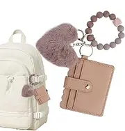 [Generic] Wristlet Wallet - Plush Heart Key Ring Wallet for Women | Cute Fashion Purse Bangle Beads Key Rings for Students, Fridends