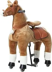 PONYEEHAW Ride on Horse Toys, Kids Riding Horse Toys Ride on Toys for 6-14 Years Old, Premium Plush Animals Toys Walking Horse with Wheels (Brown, 31.5" L x 13" W x 36.2" H)