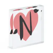 Letter N Heart Alphabet Acrylic Photo Block Frame Valentines Day Love