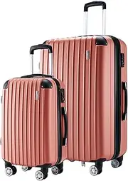 [AUSWAY] 2Pcs Luggage Set Carry On Suitcases Travel Case Hard Shell Travelling Bags Hand Baggage Lightweight Rose Gold