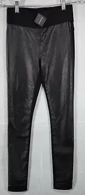 Club Monaco Tasha Faux Leather Leggings Pull On Mid Rise Pant Black Size 00 $149