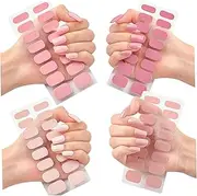 Gel Nail Stickers 4 Colors Simple Style Semi Cured Strips UV Light Required Full Wraps Safe Art Stickers, 4 Sheets, No UV Light