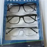 Perry Ellis Premium Reading Glasses for Men 3 Pack +1.50 BLACK, BLUE, CLEAR