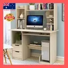 Expert Computer Desk Workstation with Shelf & Cabinet (White Oak)