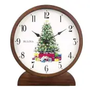 Bulova Table Clocks 9.5"Hx8.5"Wx2"D Holiday Sounds Hardwood Case Round Brown