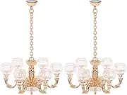 LOGOFUN 2pcs Doll House Miniature Hanging Lamp Mini Ceiling Light Model 1:12 Scale Ceiling Light Prop for Dollhouse Accessories - Gold