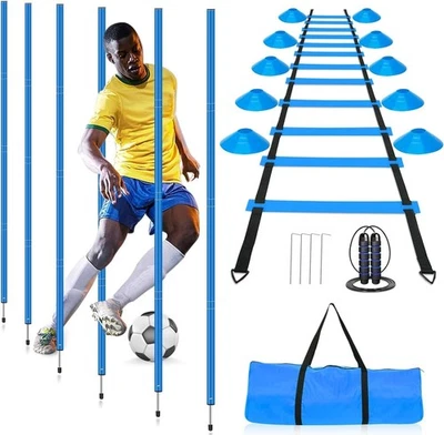 Soccer Agility Training Poles Set - Includes 6 Agility Poles,Agility Ladder, ...