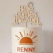 VANGNING Here Comes The Son Cake Topper - Wooden Cake Topper, Boy Baby Shower Cake Topper, Son Sun Baby Cake Topper (S0N CAKE TOPPER)