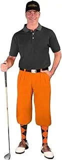 [Golf Knickers] Mens Outfit - Orange Microfiber, Limited Edition Ball Cap, Over-The-Calf Argyle Socks, Black Golf Shirt