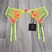 Honey Birdette Christine Neon Green Suspender Garter Belt Size XL ~ NWT