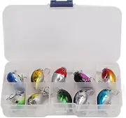 FLEXMAN 10Pcs Fishing Popper Lure, Mini Portable Lifelike Bass Lures with Storage Box, Saltwater Bait, Rattle Trap Fishing Lures for Herring, Perch