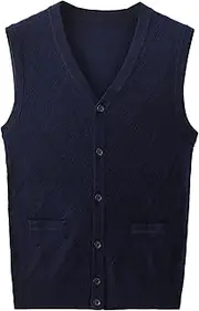 [SWJGLITTR] Men's Jacquard Sweater Vest Knit Button Cardigan Men Vests Cotton V-Neck Sleeveless Cardigans, Blue, X-Large