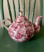 Vintage Baum Bros Teapot Formalities Pink/White with Gold Trim Round Tea Pot