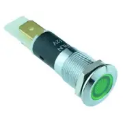 5 x Green LED 12mm Flat Metal Panel Indicator 12V