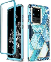 [Asuwish] Phone Case for Samsung Galaxy S20 Ultra 5G Cell Cover Hybrid Luxury Cute Marble Shockproof Full Body Hard Heavy Duty Slim Accessories S20ultra 20S S 20 A20 S2O 20ultra G5 Women Girls Blue
