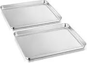 Herogo Set of 2 Stainless Steel Baking Tray (26 x 20 x 2.5 cm), Rectangular Oven Tray, Cake Tray, Grease Pan for Baking, Cooking, Serving, Mirror Finish & Non-Toxic, Dishwasher Safe, Metal Silver