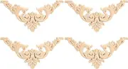 Joyzan Wood Carved Corner Onlay Applique, Vintage Wooden Furniture Wall Decor Unpainted Frame Applique Woodcarving Flower Pattern Ornamental Modern DIY Decal for Bed Door Window Cabinet Wardrobe 4PCS