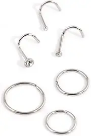 [Lovisa] Surgical Steel Diamante Nose Stud 6-Pack | Brilliant Crystals | Hypoallergenic | On Trend Designs | Stylish Piercings, metal, cubic-zirconia