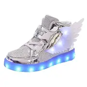 Nevenka Kids Light up Shoes LED High Top Wings Sneakers-Silver